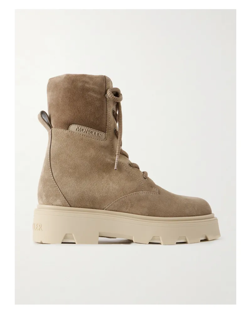 Moncler Aurea Paneled Suede Ankle Boots - Brown Brown