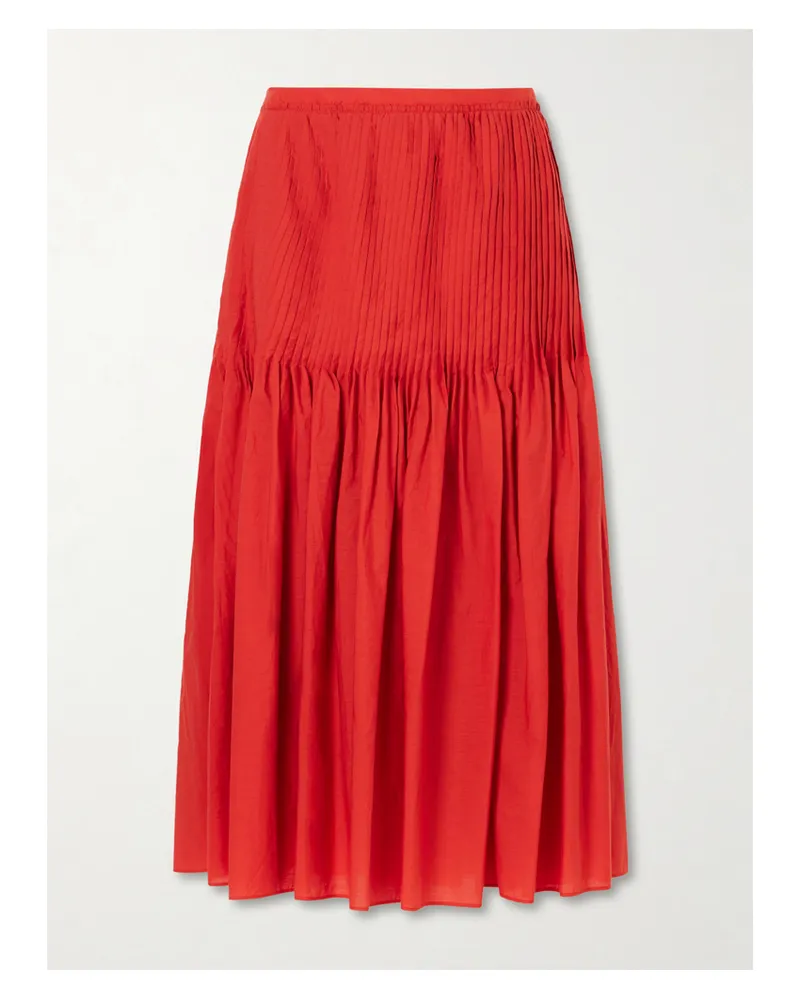 AURALEE Pleated Cotton-poplin Midi Skirt - Red Red