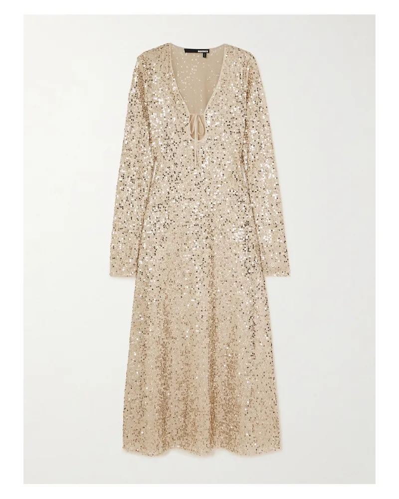 ROTATE Birger Christensen Midikleid Aus Recyceltem Tüll Mit Pailletten - Gold Gold