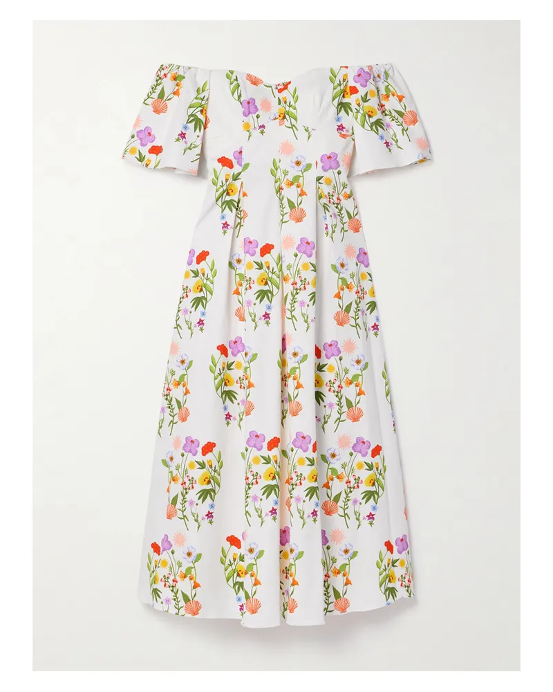 Borgo De Nor Gracie Schulterfreies Kleid Aus Piqué Aus Einer Bedruckten Baumwollmischung Mit Falten - Mehrfarbig Mehrfarbig