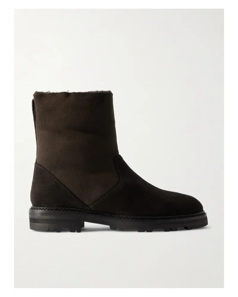 Manolo Blahnik Tomosa Shearling-lined Suede Ankle Boots - Brown Brown