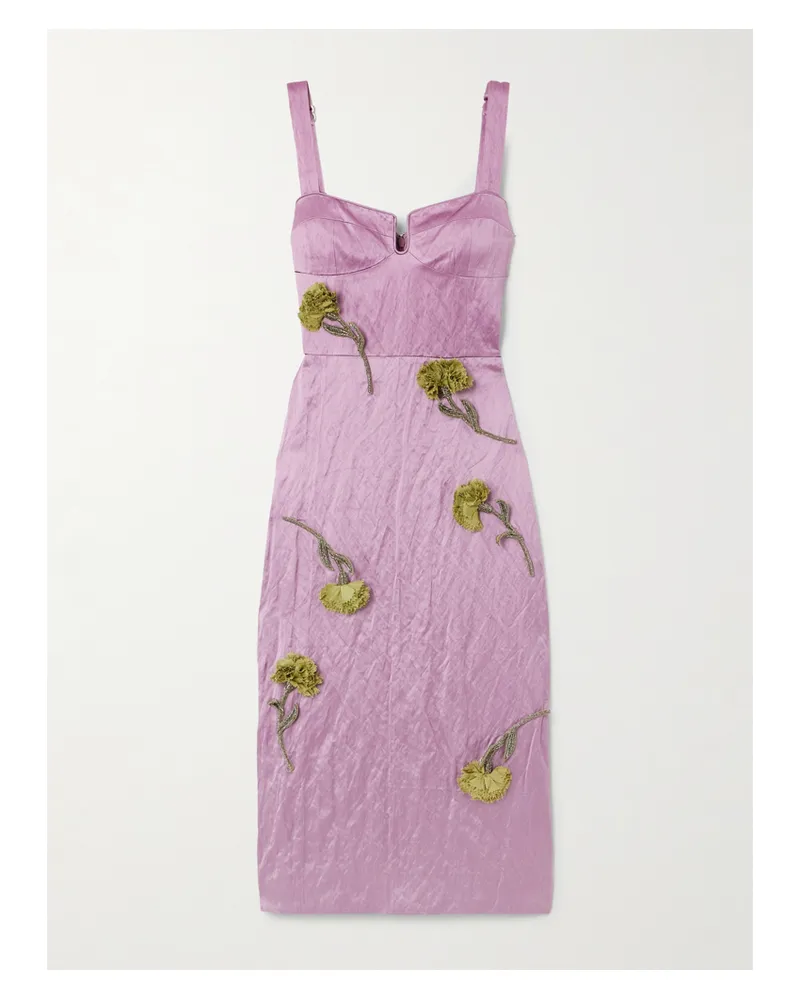 Erdem Midikleid Aus Satin In Knitteroptik Mit Zierperlen Und Applikationen - Lila Lila