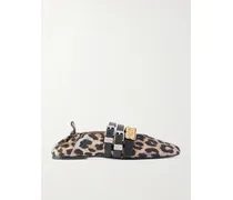 Sue Triple Embellished Leopard-print Flocked Denim Ballet Flats - Animal print