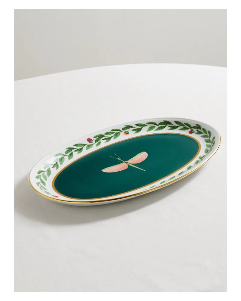 La DoubleJ Platte Aus Porzellan Mit Vergoldeten Details - Grün Grün