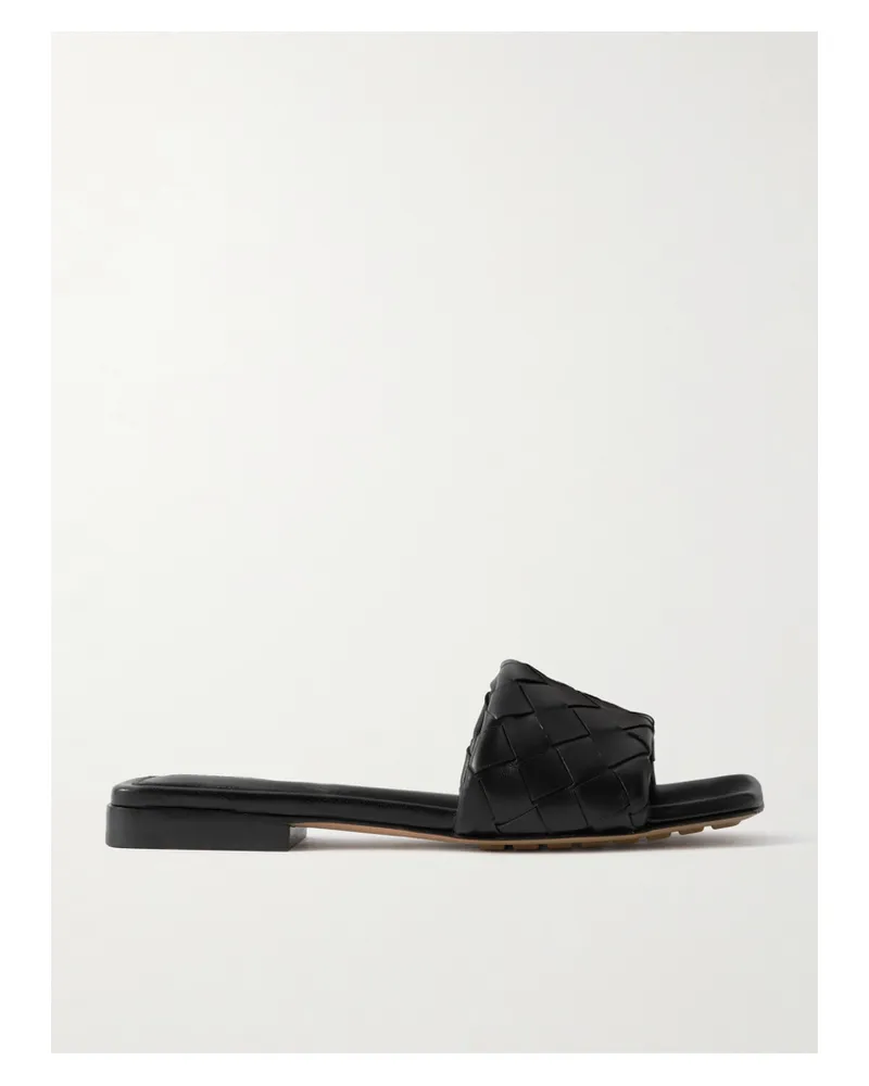 Bottega Veneta Riva Intrecciato Leather Slides - Black Black
