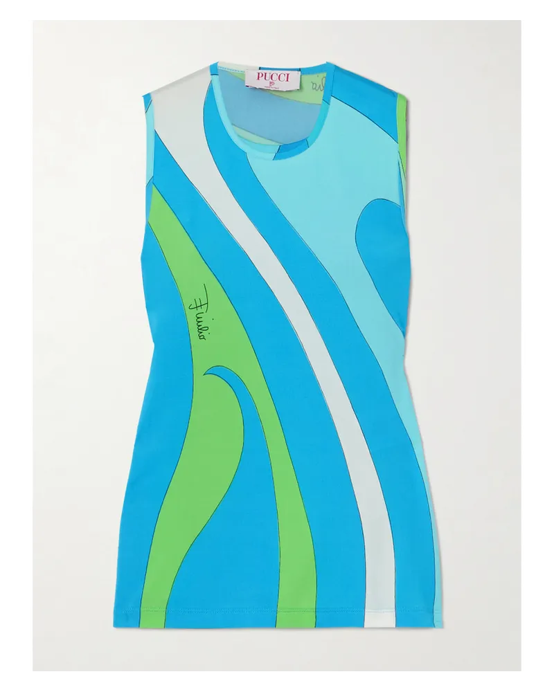 Emilio Pucci Tanktop aus Bedrucktem, Glänzendem Jersey Blau