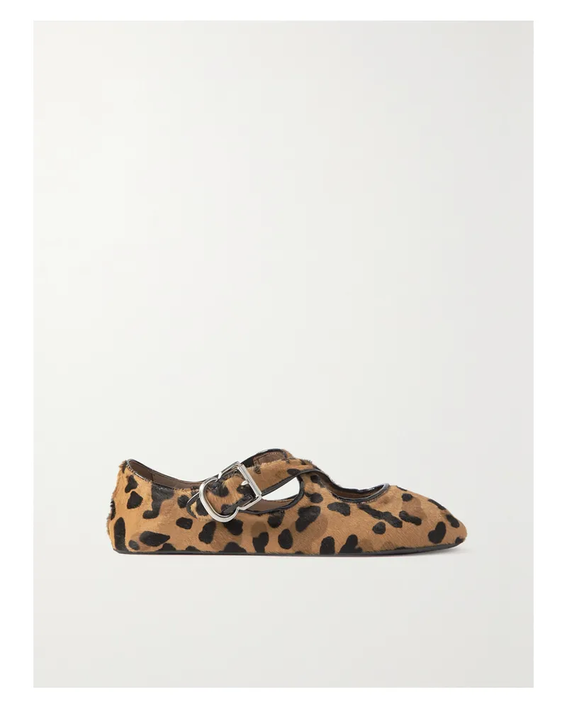 Alaïa Criss Cross Patent-leather Trimmed Leopard-print Calf Hair Ballet Flats - Animal print Animal