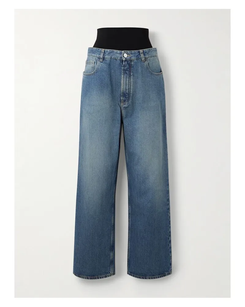 Alaïa Mehrlagige Jeans Mit Weitem Bein Und Jersey-besatz - Blau Blau