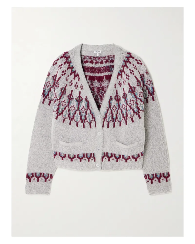 Loewe Cardigan Aus Einer Wollmischung Mit Fair-isle-muster Und Pailletten - Grau Grau