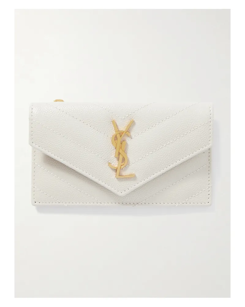 Saint Laurent Cassandre Quilted Textured-leather Wallet - Cream Cream