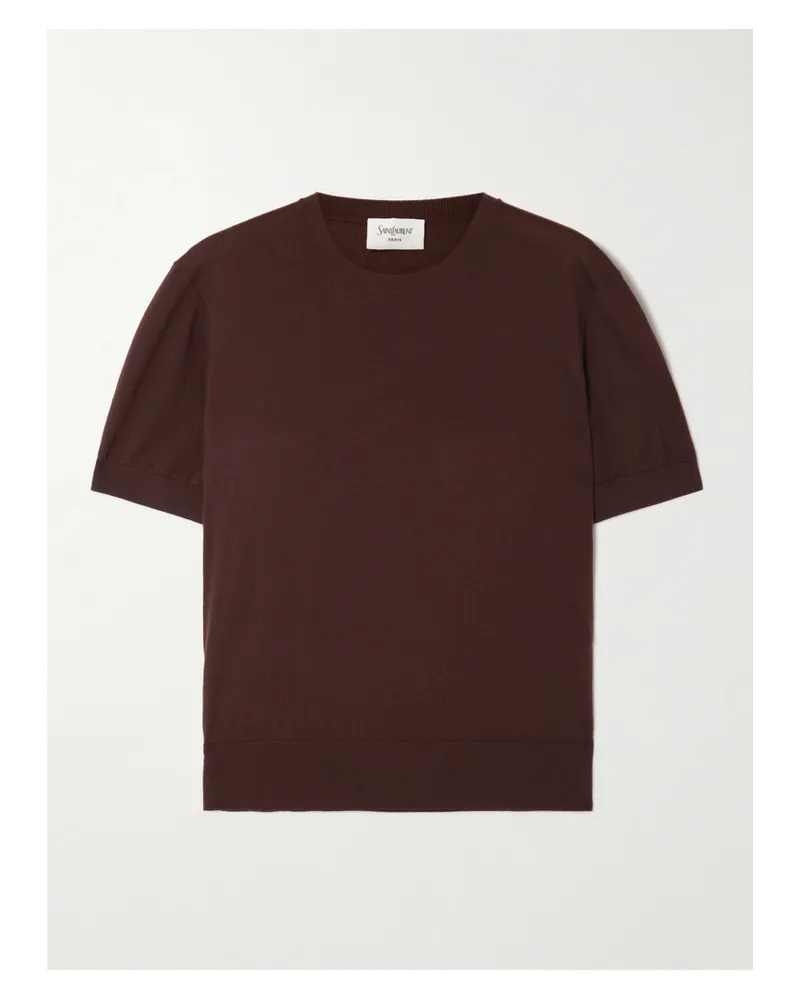 Saint Laurent Cropped Wool T-shirt - Brown Brown