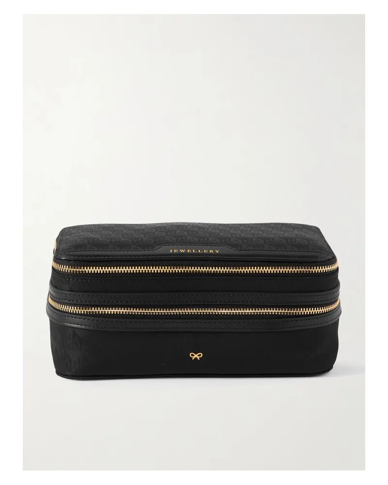 Anya Hindmarch Schmucktasche Aus Jacquard Mit Lederbesätzen - Schwarz Schwarz