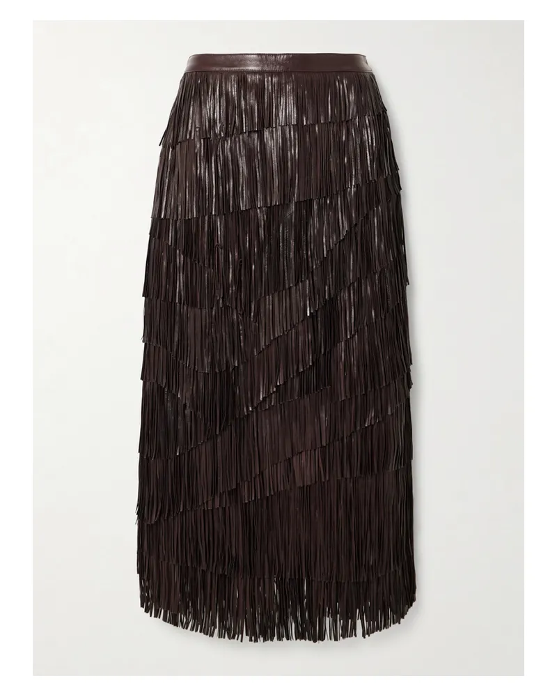 Ulla Johnson Therese Fringed Leather Skirt - Brown Brown