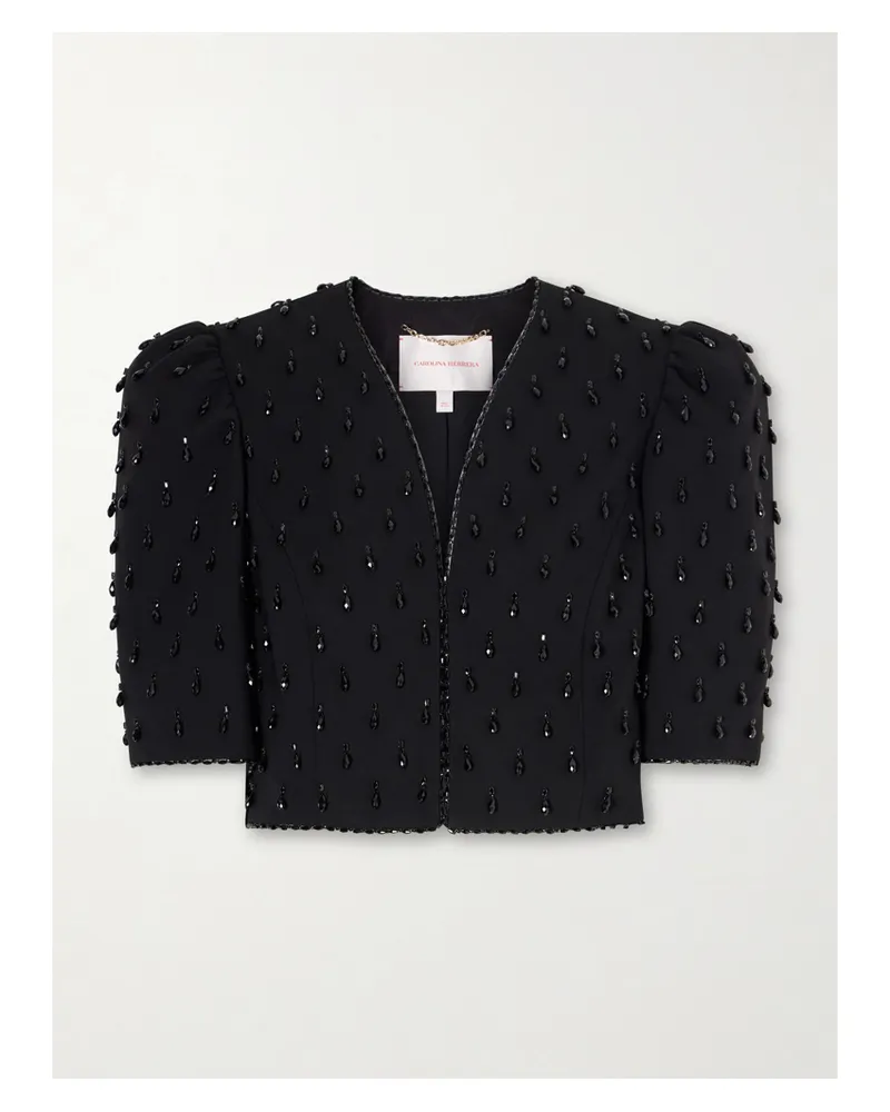 Carolina Herrera New York Cropped Crystal-embellished Wool-blend Jacket - Black Black