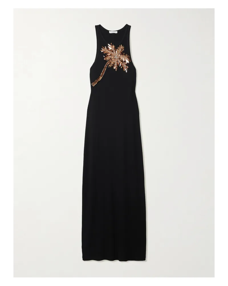 Paco Rabanne Embellished Stretch-cotton Jersey Midi Dress - Black Black