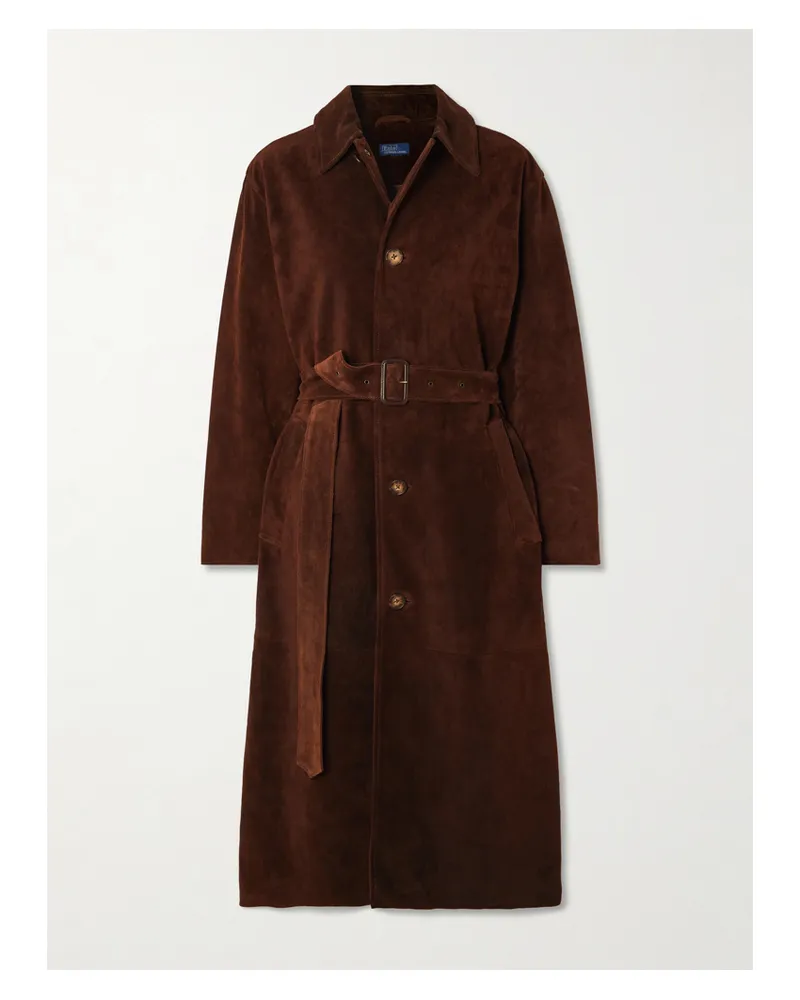 Ralph Lauren Belted Paneled Suede Coat - Brown Brown
