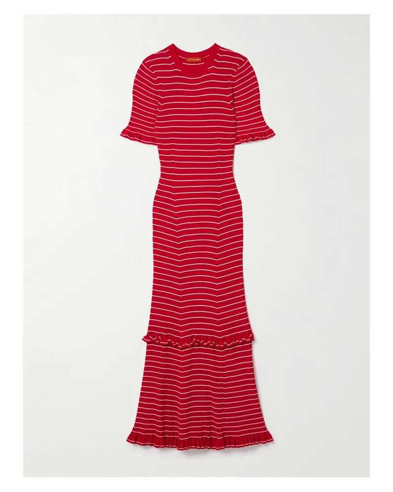 Altuzarra Delpini Midikleid Aus Gestreiftem Rippstrick Mit Rüschen - Rot Rot