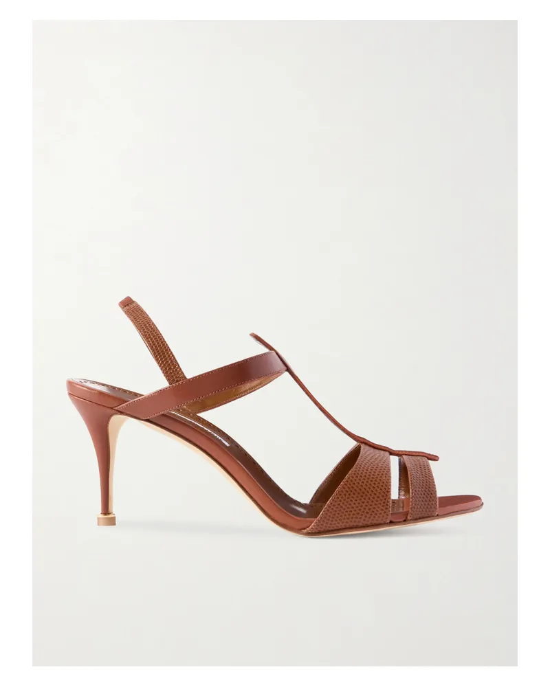 Manolo Blahnik Retauxlo 70 Slingback-sandalen Aus Leder Mit Eidechseneffekt - Braun Braun
