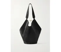 Lotus Small Leather Tote - Black