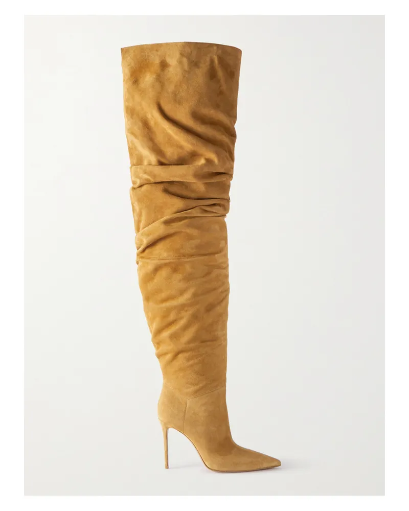 Amina Muaddi Jahleel Overknees Aus Veloursleder - Braun Braun