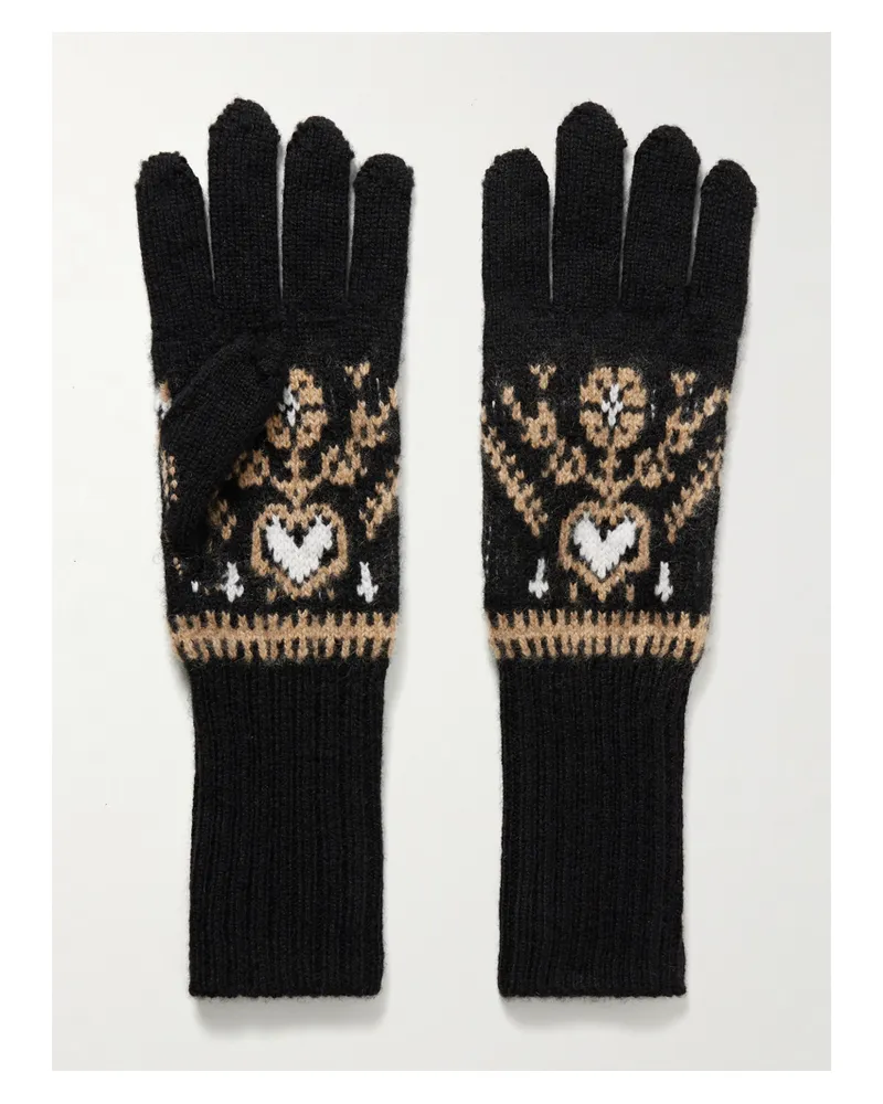 KHAITE Domini Handschuhe Aus Kaschmir Mit Fair-isle-muster - Schwarz Schwarz