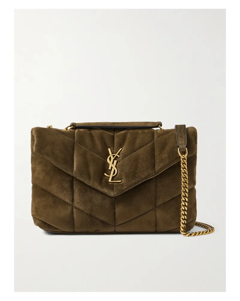 Saint Laurent Puffer Toy Quilted Leather-trimmed Suede Shoulder Bag - Brown Brown