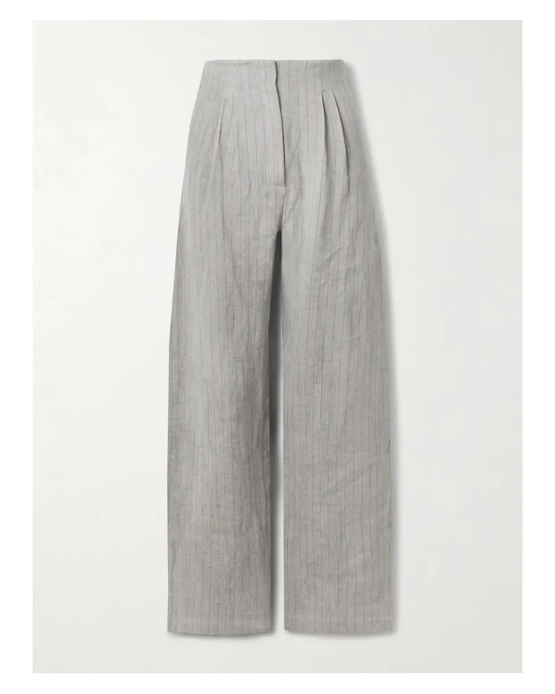 Cortana Lupe Hose Mit Weitem Bein Aus Gestreiftem Leinen Mit Bundfalten - Grau Grau