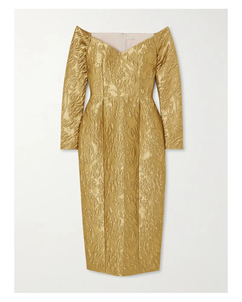 EMILIA WICKSTEAD Burleigh Schulterfreies Midikleid Aus Brokat Mit Blumenmuster In Metallic-optik - Gold Gold
