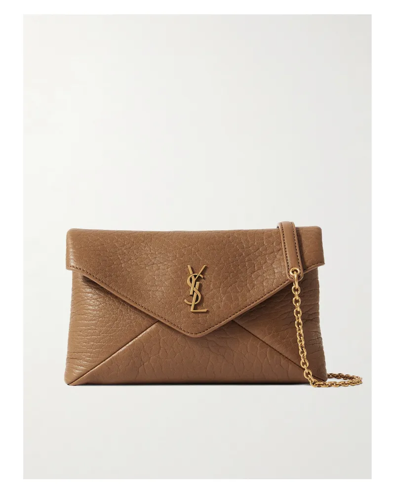 Saint Laurent Cassandre Mini Textured-leather Shoulder Bag - Brown Brown