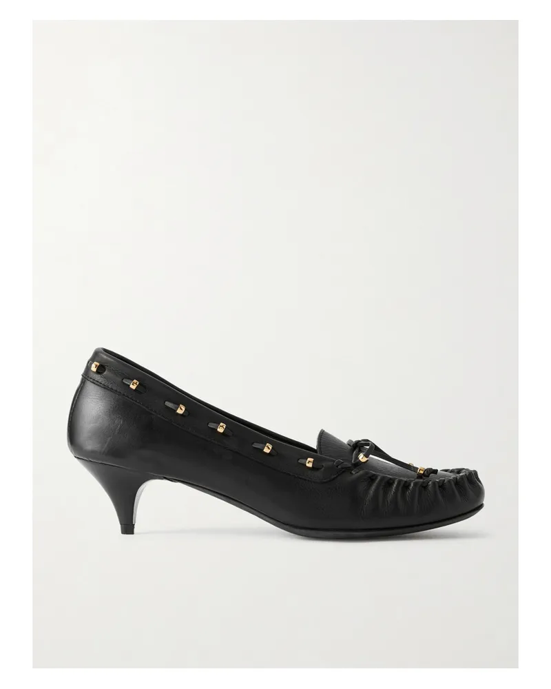 KHAITE Milly Embellished Whipstitched Textured-leather Pumps - Black Black