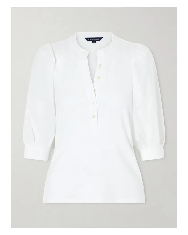 Veronica Beard Coralee Poplin And Ribbed Stretch-pima Cotton-jersey Top - White White
