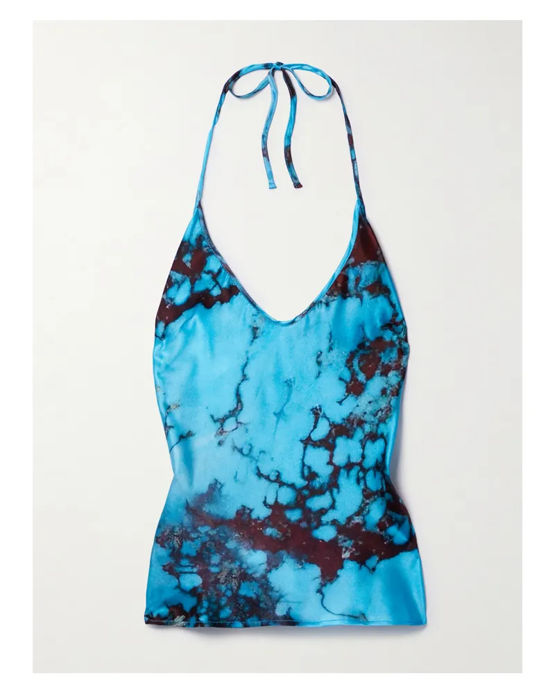 Louisa Ballou Nothing Neckholder-oberteil Aus Satin Aus Einer Seidenmischung Mit Batikmuster - Blau Blau