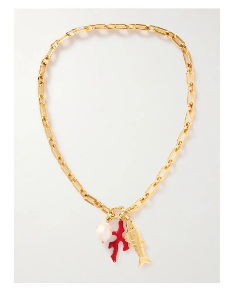 Martha Calvo Barrier Vergoldete Kette Mit Emaille Und Perle Gold