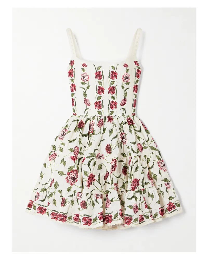 AGUA BENDITA Granadilla Tiered Floral-print Linen Mini Dress - Cream Cream