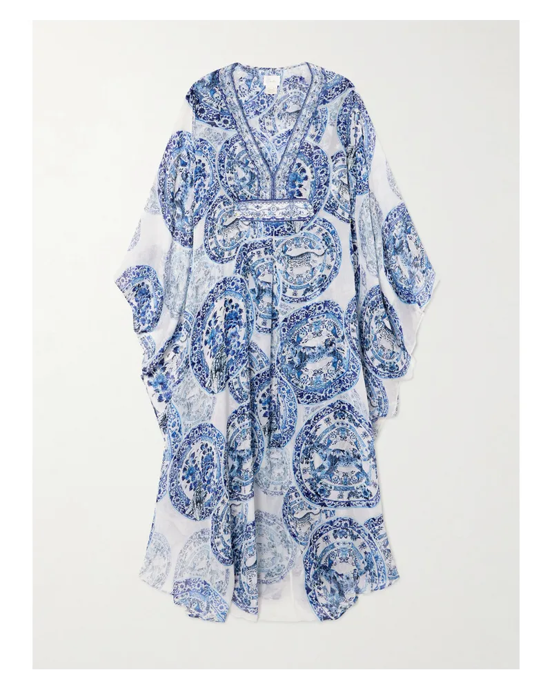 Camilla Kaftan aus Bedrucktem Seidenchiffon Blau