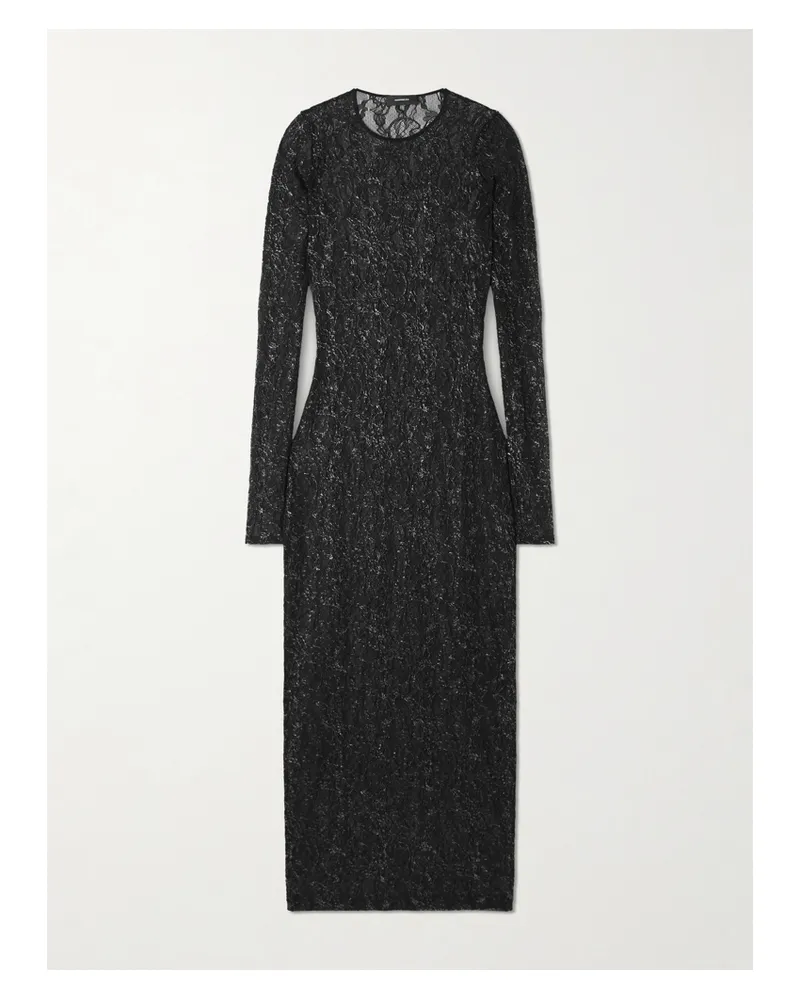 WARDROBE.NYC Midikleid Aus Schnurgebundener Spitze In Metallic-optik - Schwarz Schwarz