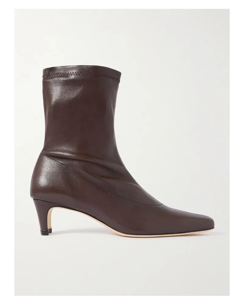 STAUD Wally Sock Leather Ankle Boots - Brown Brown