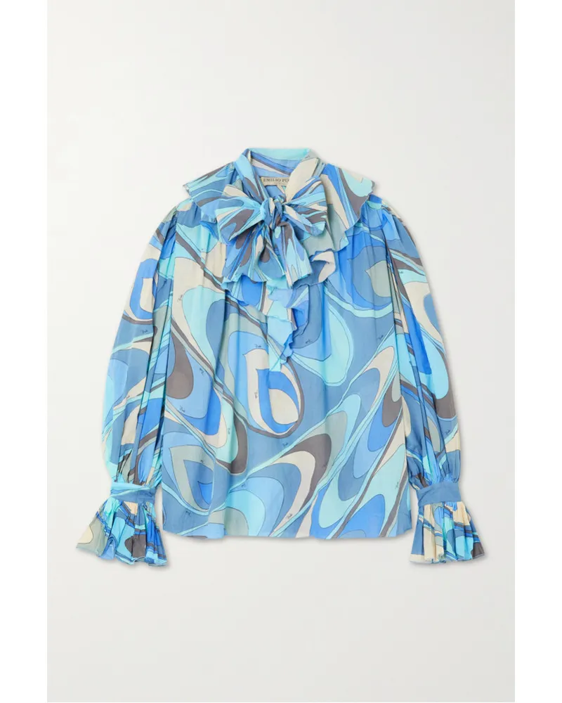 Emilio Pucci Onde Bluse aus Bedrucktem Baumwoll-voile Blau