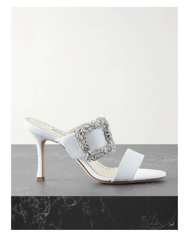Manolo Blahnik Gable 90 Mules Aus Crêpe De Chine Mit Schnalle - Weiß Weiß