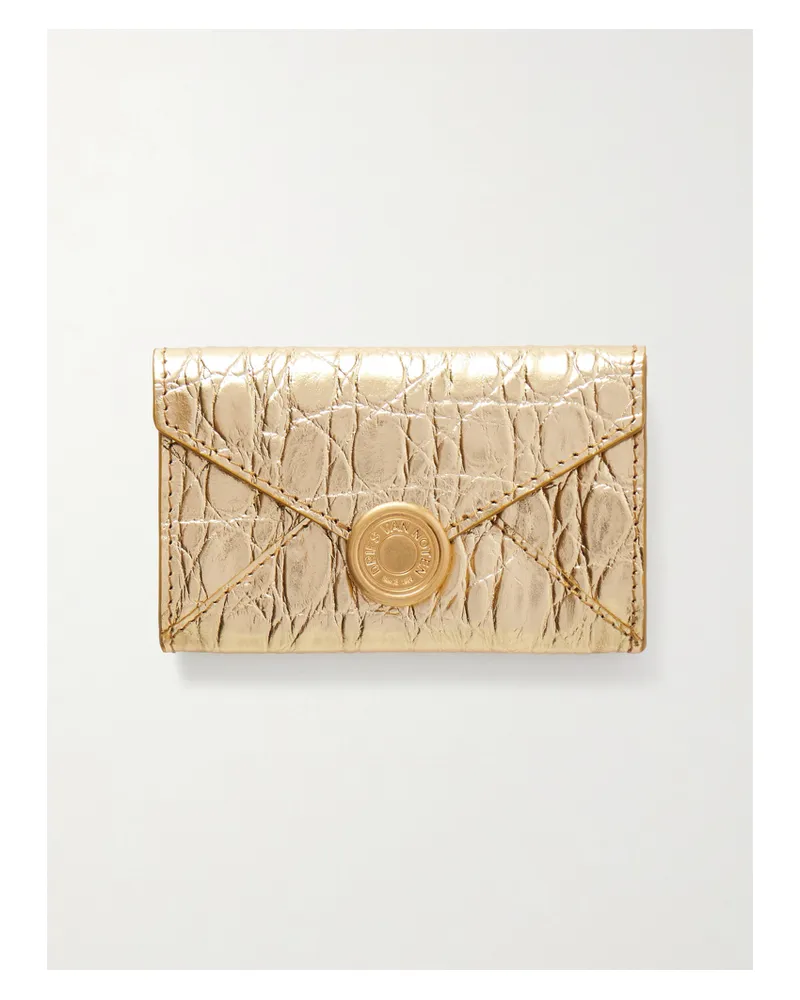 Dries van Noten Portemonnaie Aus Strukturiertem Metallic-leder Mit Krokodileffekt - Gold Gold