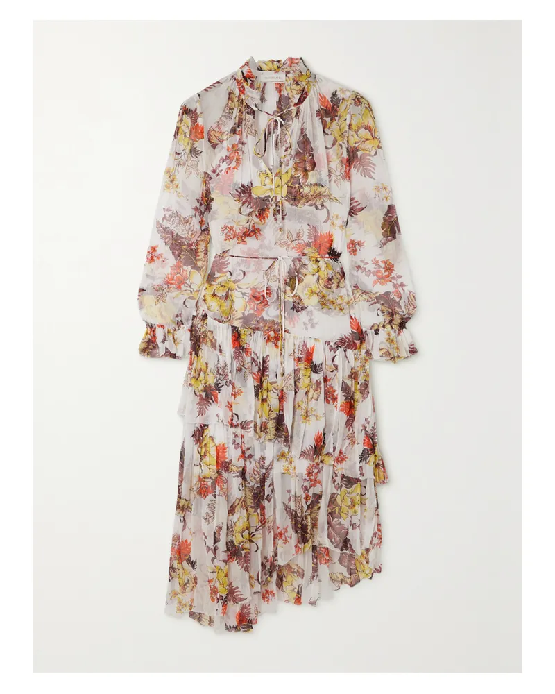 Zimmermann Net Sustain Matchmaker Asymmetrisches Midikleid Aus Chiffon Mit Blumenprint - Elfenbein Elfenbein