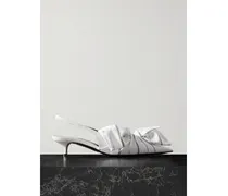 Slingback-pumps Aus Leder Mit Besätzen Aus Gestreifter Popeline - Weiß