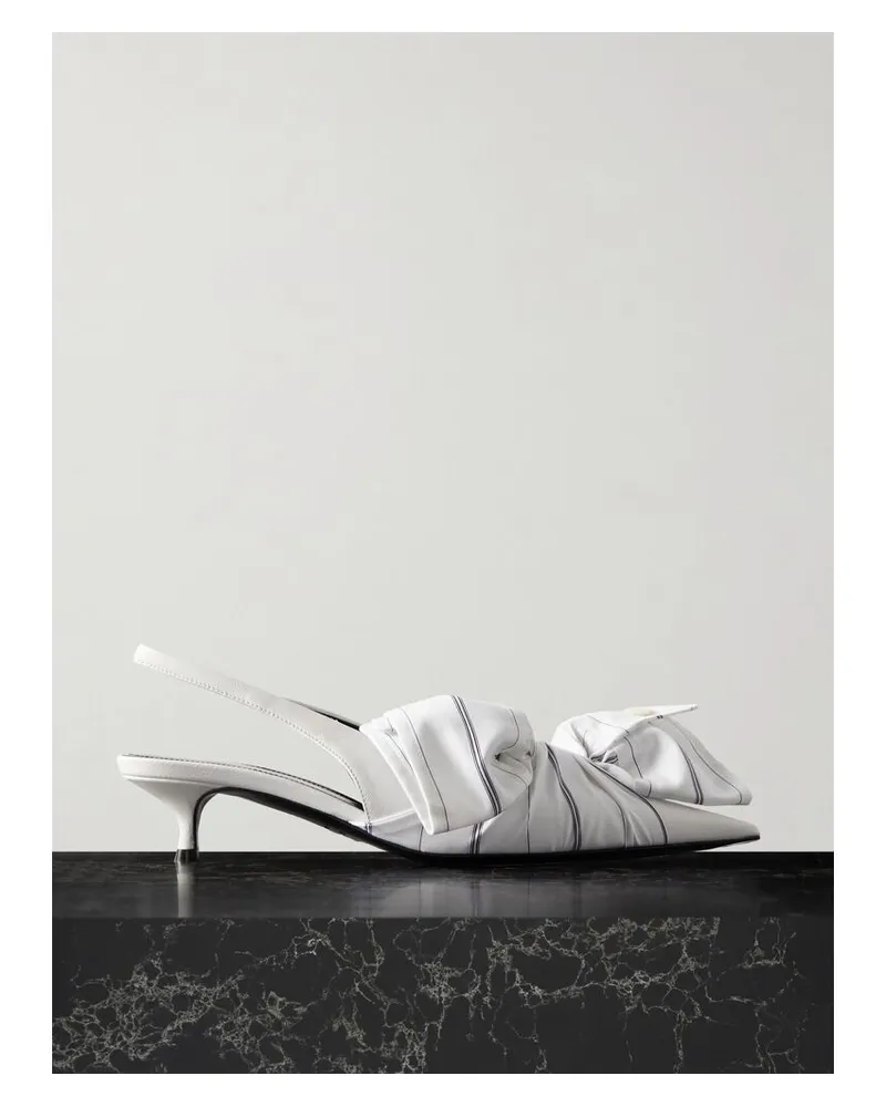 Balenciaga Slingback-pumps Aus Leder Mit Besätzen Aus Gestreifter Popeline - Weiß Weiß