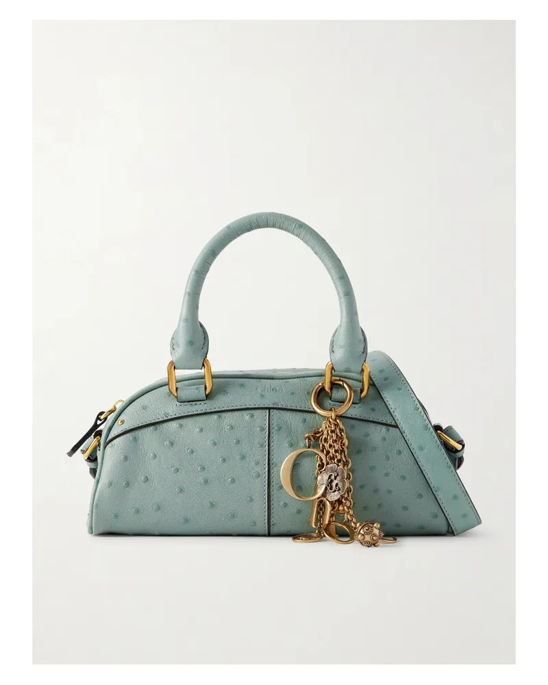 Chloé Bowling Schultertasche Aus Leder Mit Straußeneffekt Und Verzierungen - Blau Blau