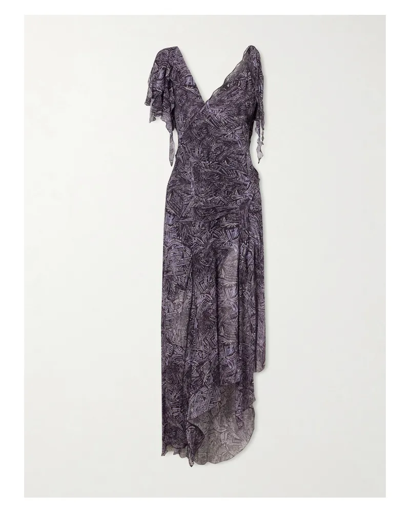 Isabel Marant Tylena Ruffled Printed Silk Georgette Midi Dress - Blue Blue