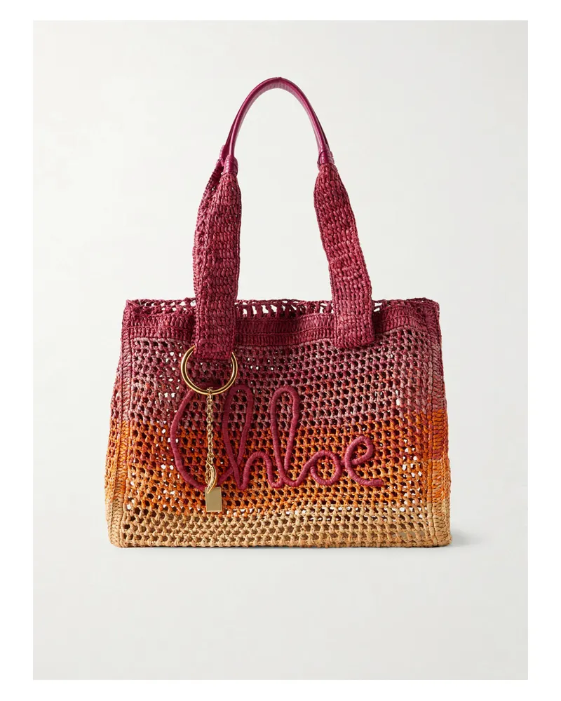 Chloé Summer Banana Leather-trimmed Dégradé Raffia Tote - Pink Pink