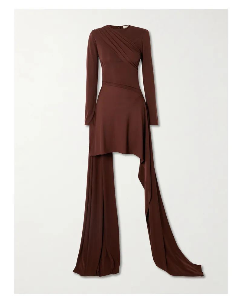 The New Arrivals Ilkyaz Ozel Venus Asymmetrisches Kleid Aus Jersey Mit Raffungen - Burgunder Burgunder