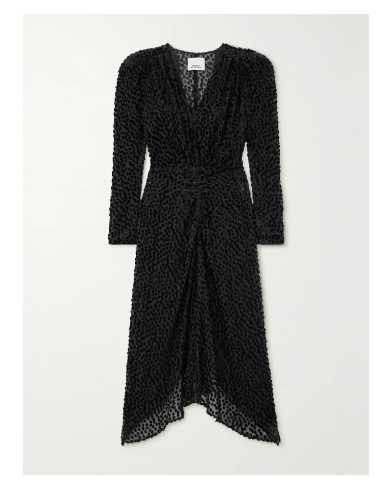 Isabel Marant Maray Midikleid Aus Chiffon Mit Flockprint In Metallic-optik - Schwarz Schwarz