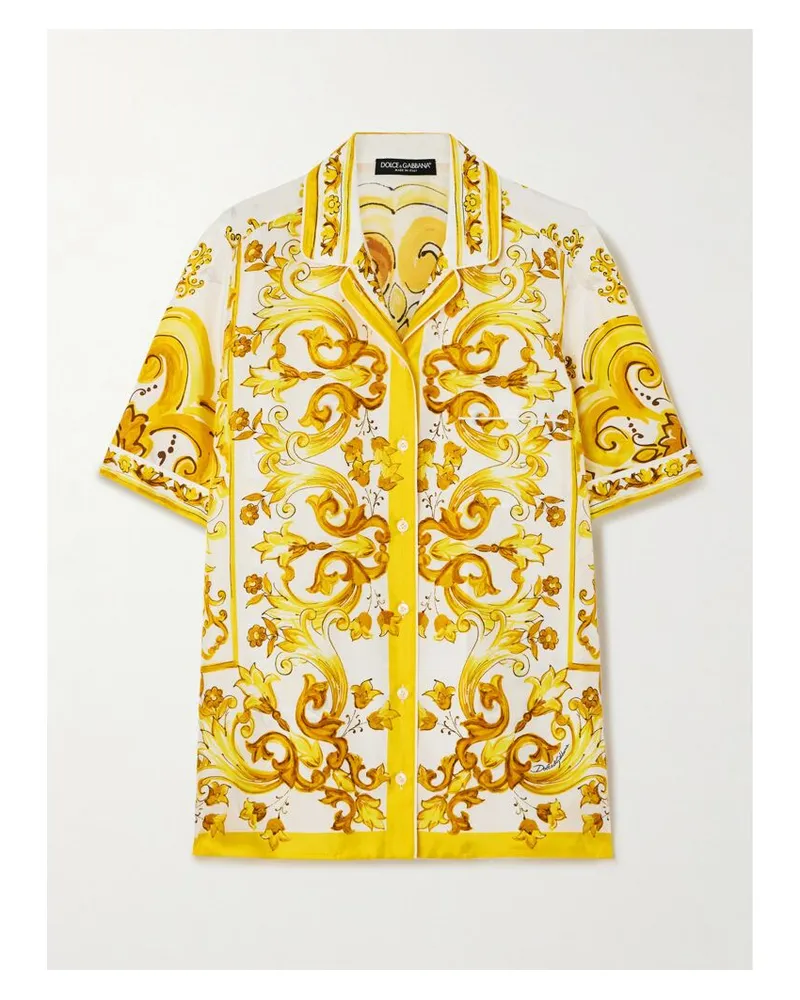 Dolce & Gabbana Maiolica Hemd Aus Seiden-twill Mit Blumenprint - Gelb Gelb