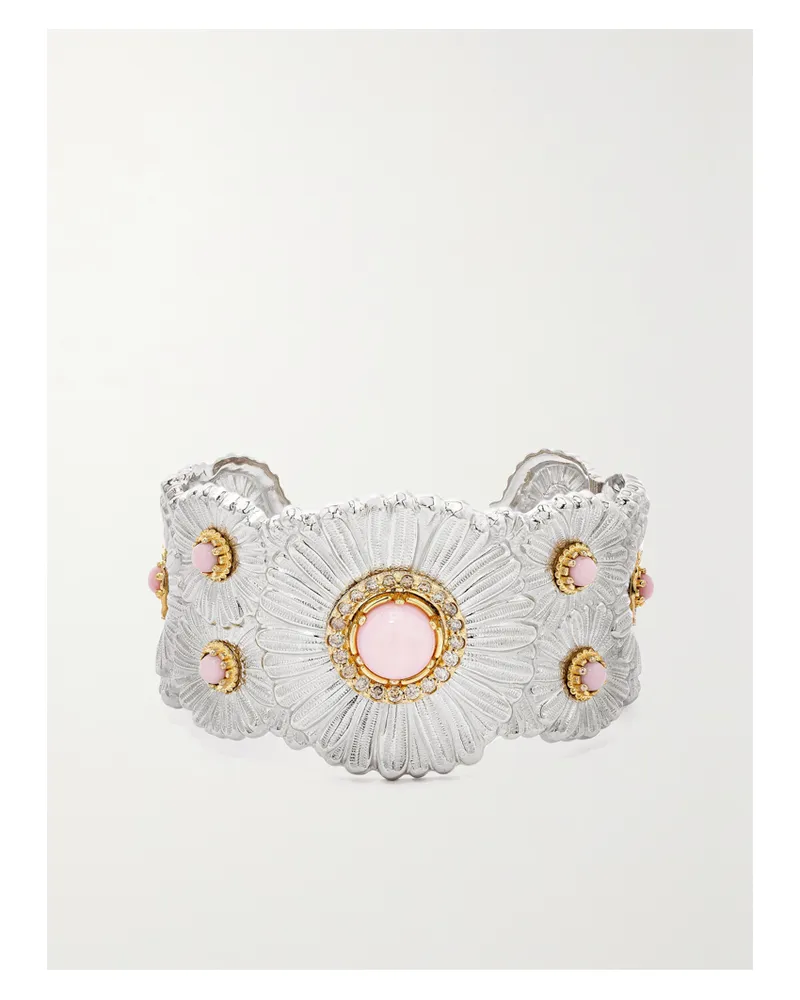 Buccellati Daisy Blossoms Armspange Aus Sterlingsilber Mit Opalen, Diamanten Und Vergoldeten Details Silber